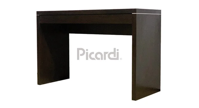Escritorio de madera moderno con cajón y detalles metalicos.